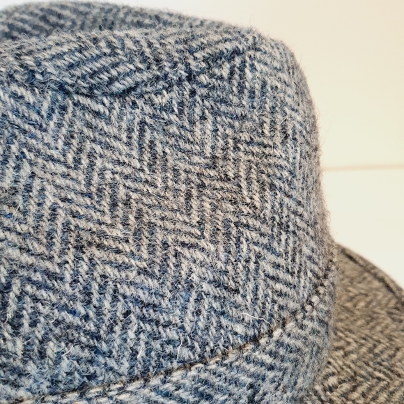 Harris Tweed Dunn & Co Hat Trilby Grey Herringbone Feather Vintage Size 7 57cm - Picture 6 of 8